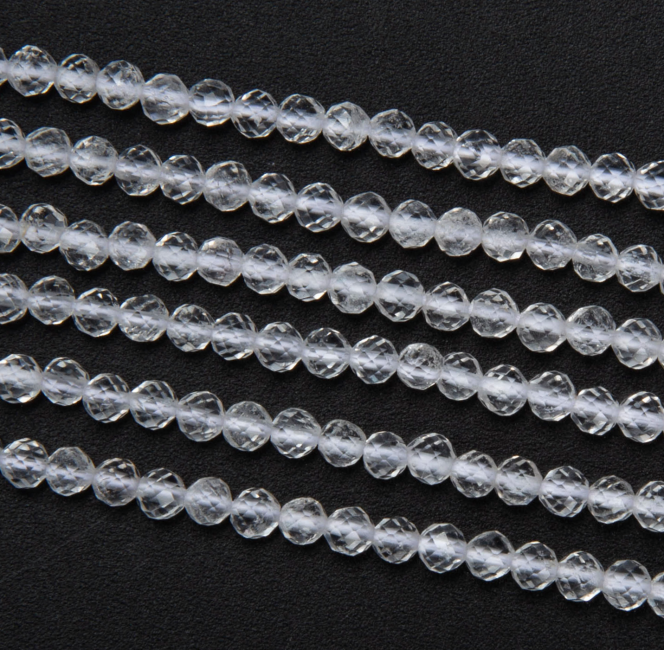 Faceted Rock Crystal A 3mm beads on 40cm wire