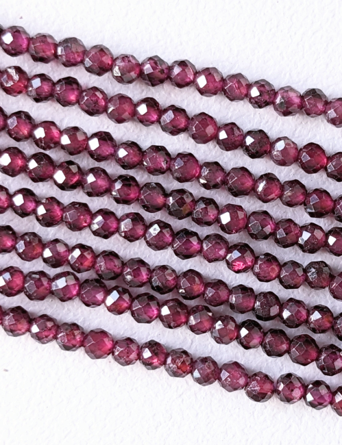 Faceted Red Garnet AA 3mm beads on 40cm wire