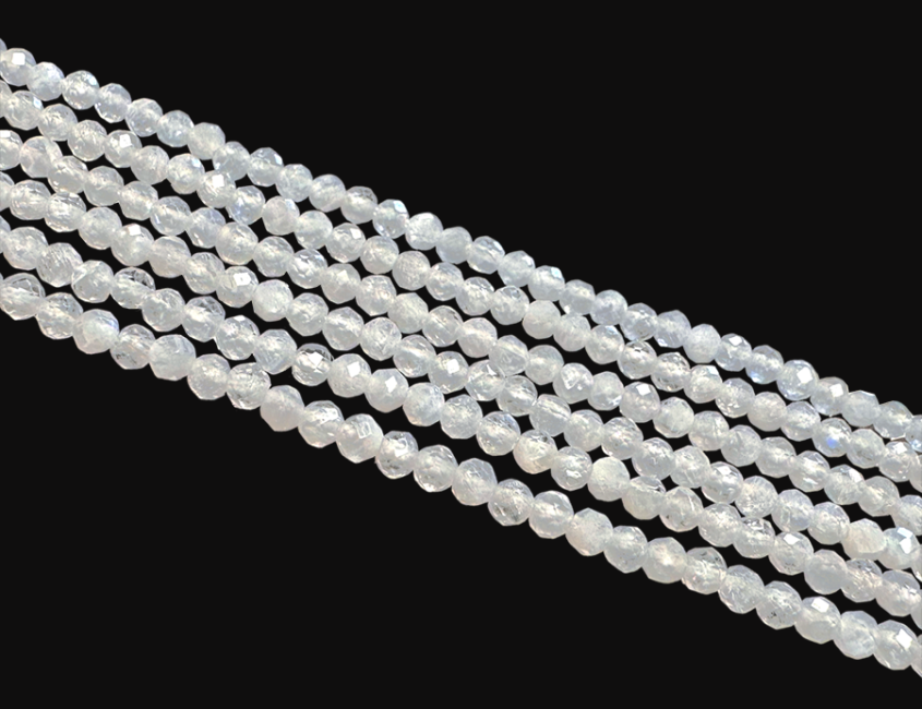 Faceted White Moonstone AA 3mm beads on 40cm wire