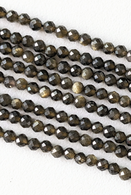 Faceted Black Golden Obsidian AA beads 3-4mm on 40cm wire