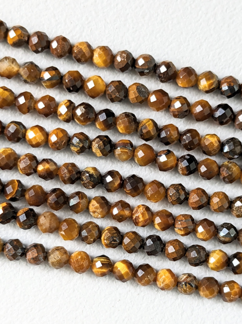 Faceted Tiger Eye A+ beads 3-4mm on 40cm wire