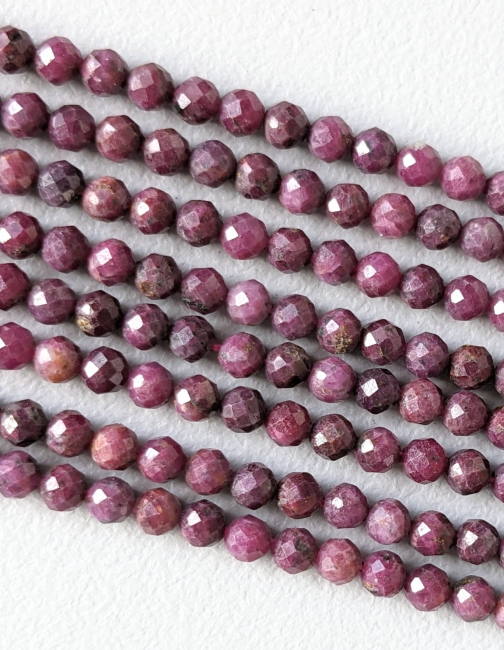 Faceted Ruby AA beads 3-4mm on 40cm wire