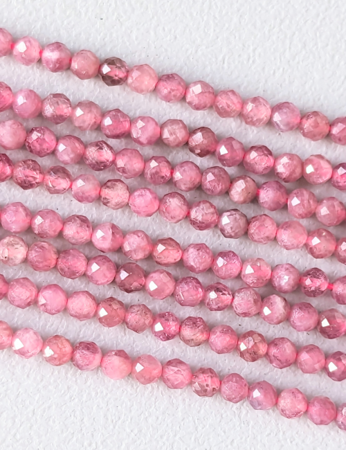 Faceted Pink Tourmaline AA 3mm beads on 40cm wire