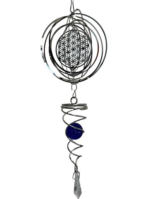 Wind chime 3D steel flower of life spiral with purple ball 10cm