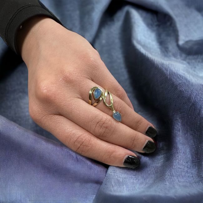 Adjustable bronze ring with semi precious stones