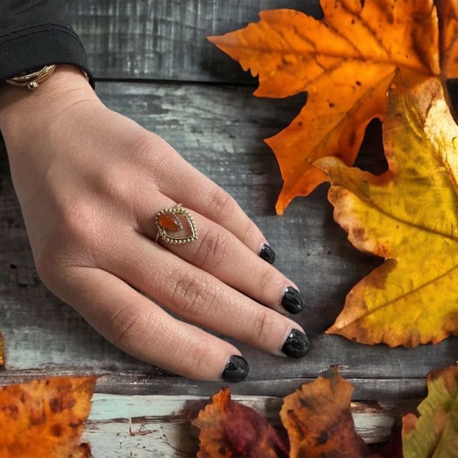 Drop adjustable bronze ring with semi precious stone