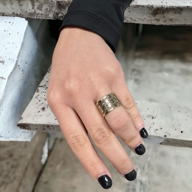 Flower of life adjustable bronze ring