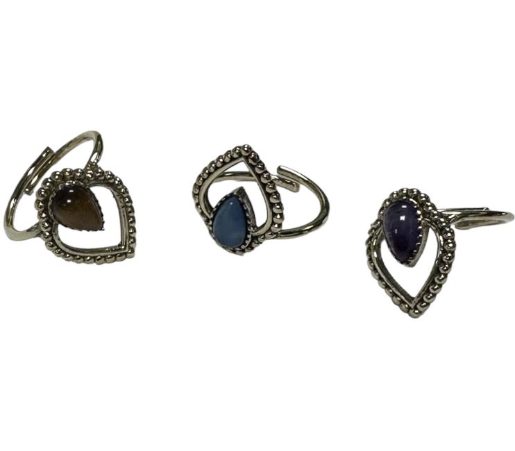 Drop adjustable bronze ring with semi precious stone
