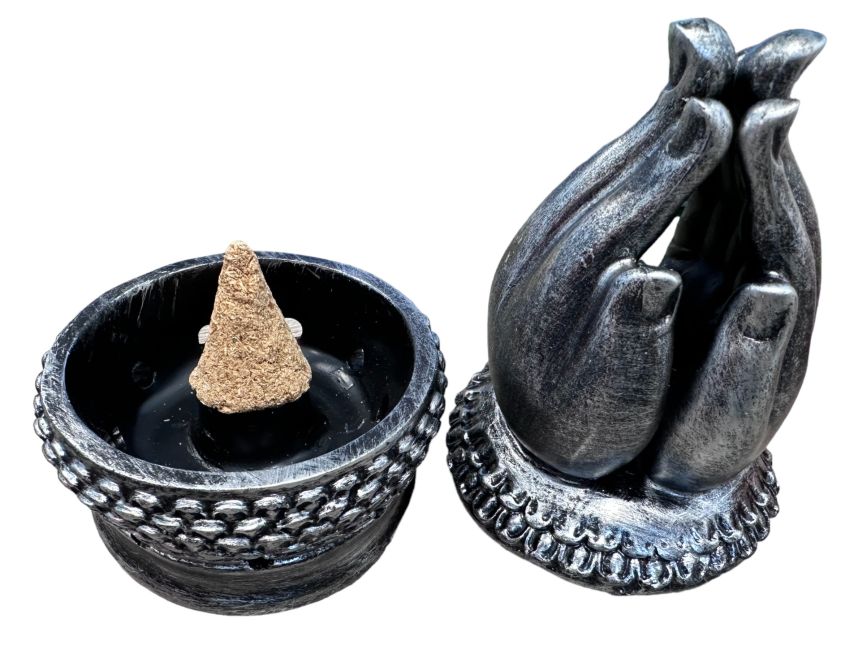 Gray meditation hand incense holder 15cm