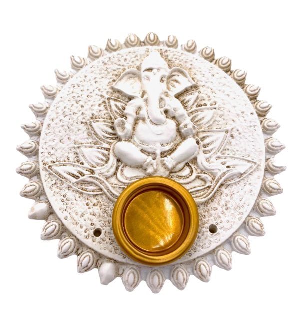 6 x White Ganesh incense holders 9cm