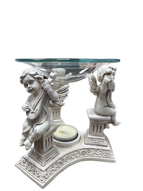 White oil burner 3 angels on pillar 12cm