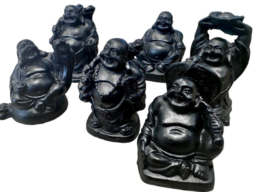 Set of 6 black bouddha resin 5cm