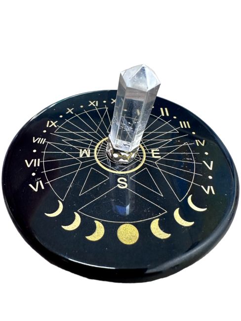 Black Onyx pentacle plaque with rock crystal 8cm