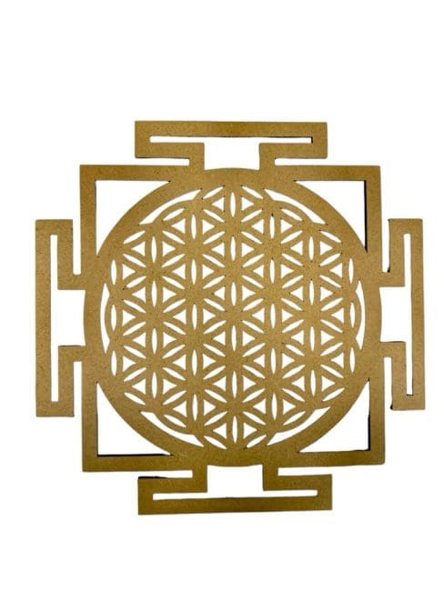 incense at Wooden plaque Flower of life Sri Yantra 15cm