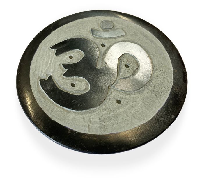 Round black & grey saponite incense holder om 10cm