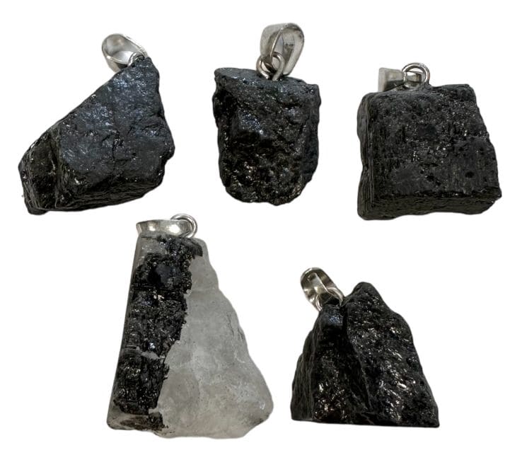 Black Tourmaline Rough Stone Pendant x 5