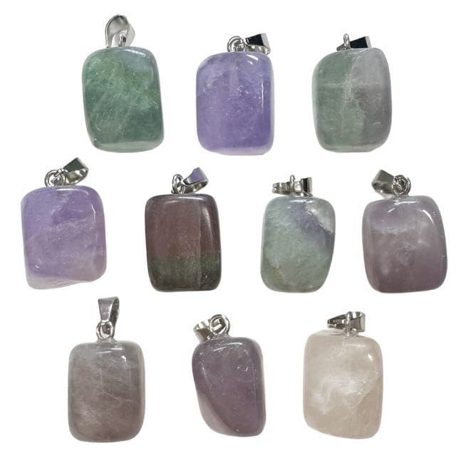 Multicolor Fluorite Rolled Stone Pendant x10