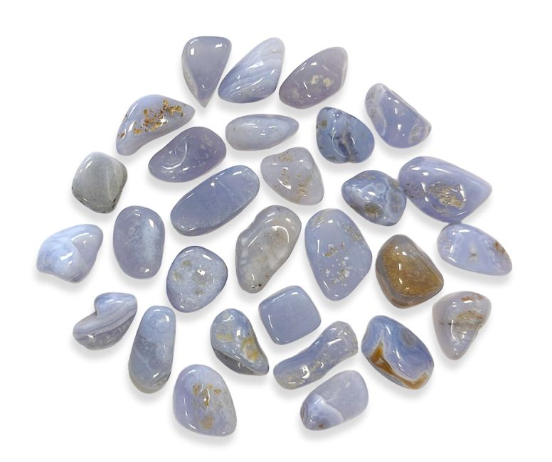 Blue Chalcedony on Gangue AA tumbled stones 250g
