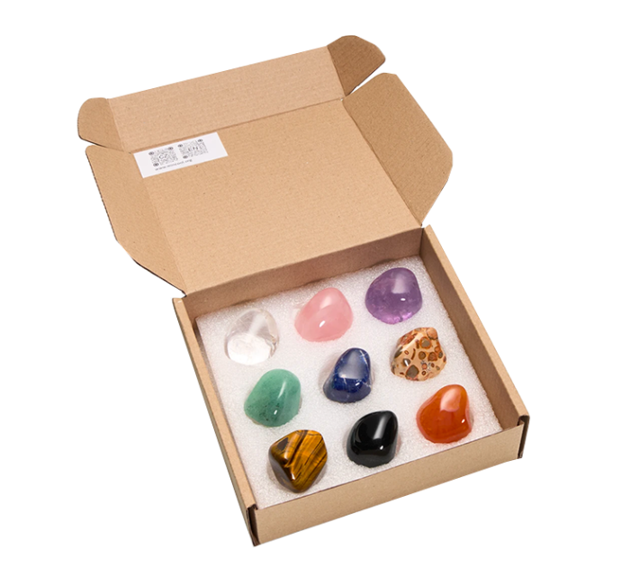 Collection Box of 9 Tumbled Stones from Around the World
