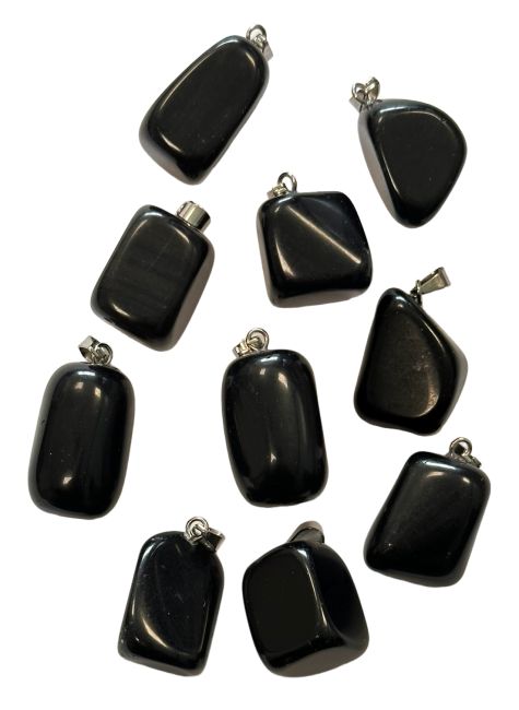 Black obsidian tumbled stone pendant A x 10