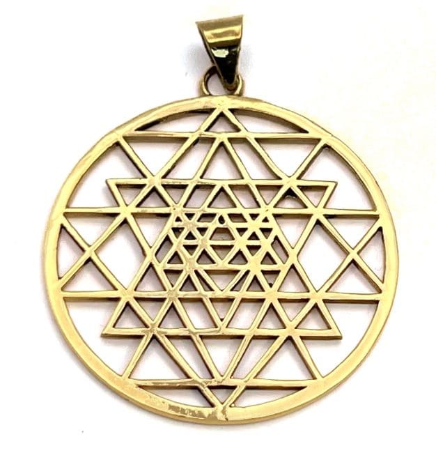 incense at Sri Yantra Bronze Mandala Pendant 4cm
