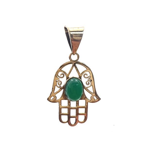 Hand of Fatima bronze pendant with stone