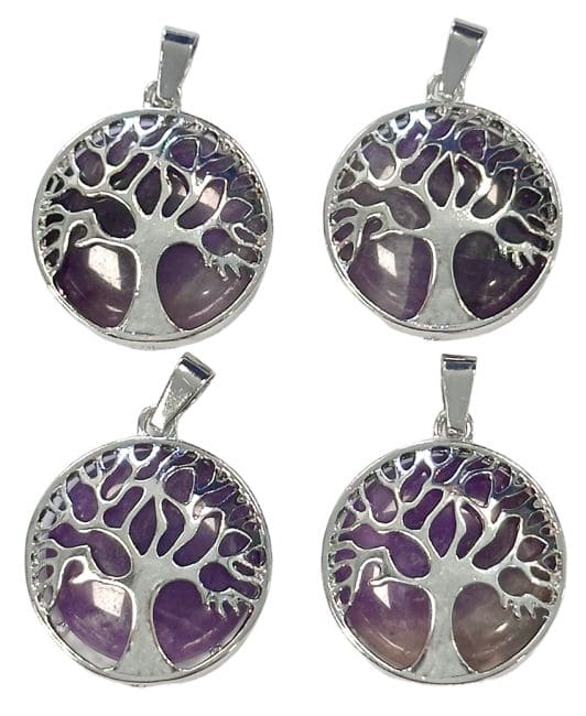 Metal Pendant Tree of Life Amethyst A 25mm x4