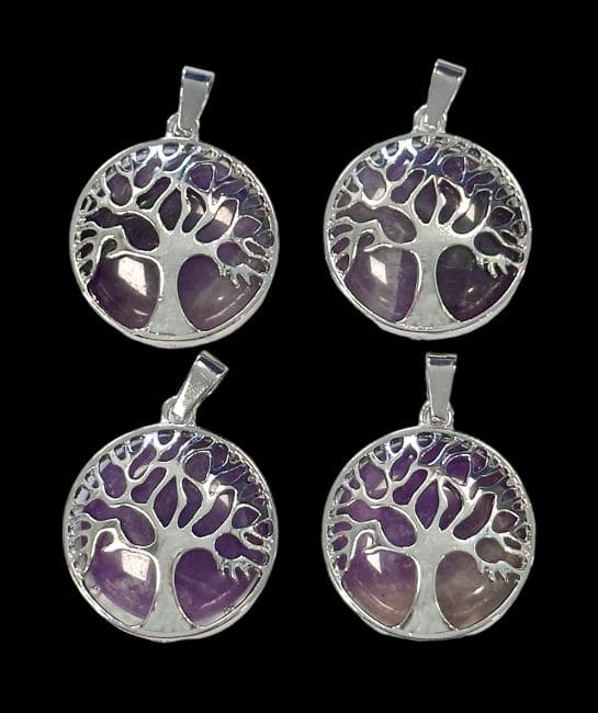 Metal Pendant Tree of Life Amethyst A 25mm x4