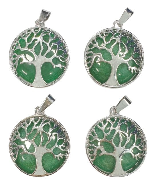 Metal Pendant Tree of Life Green Aventurine 25mm x4