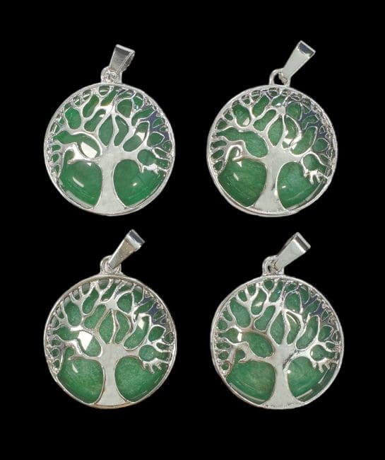 Metal Pendant Tree of Life Green Aventurine 25mm x4