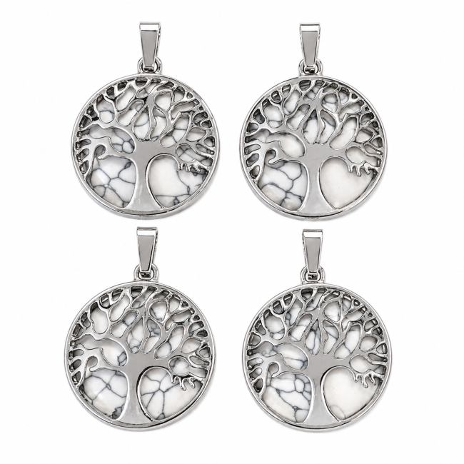 incense at Metal Tree of Life Pendant with Howlite Effect, 25mm x4