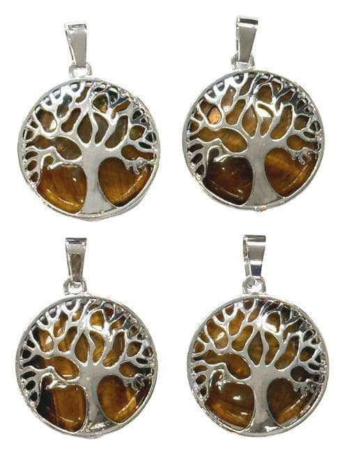 Metal Pendant Tree of Life Tiger Eye A 25mm x4