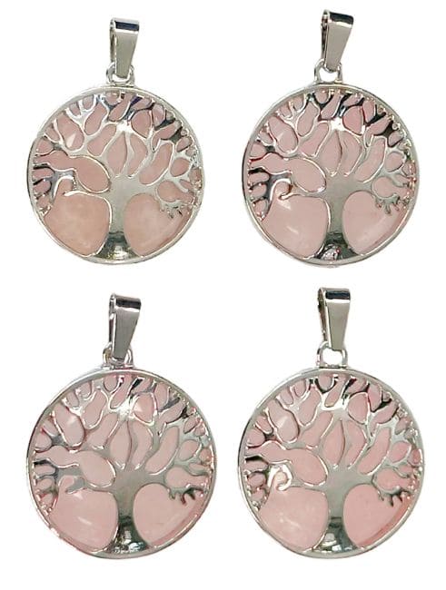 Metal Pendant Tree of Life Rose Quartz A 25mm x4