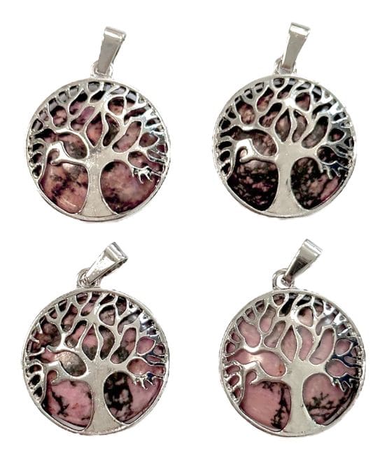 Rhodonite Tree of Life Metal Pendant 25mm x4