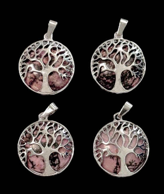 Rhodonite Tree of Life Metal Pendant 25mm x4