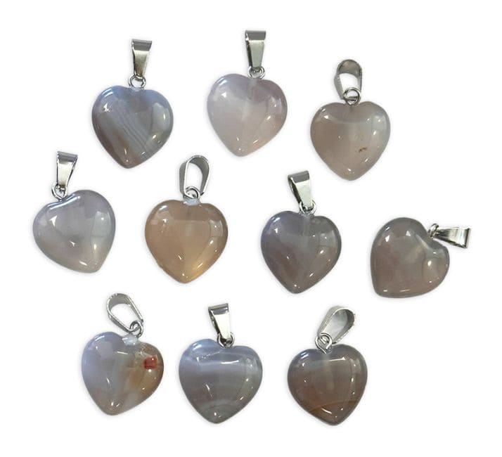 Gray Agate Heart Pendant 15mm x10