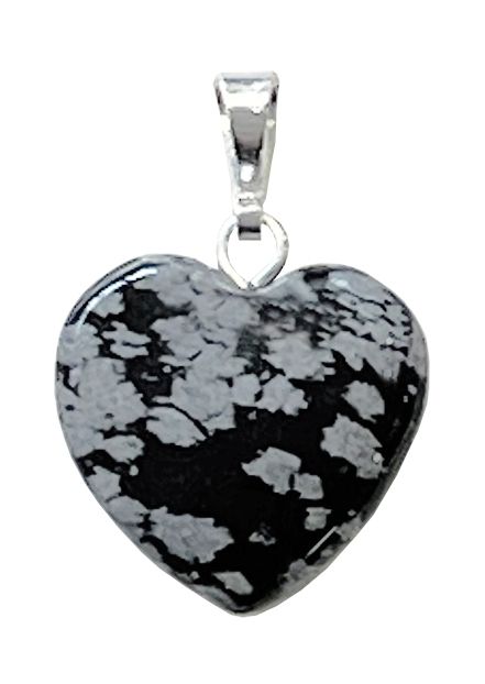 Snowflake Obsidian Heart Pendant 15mm x10