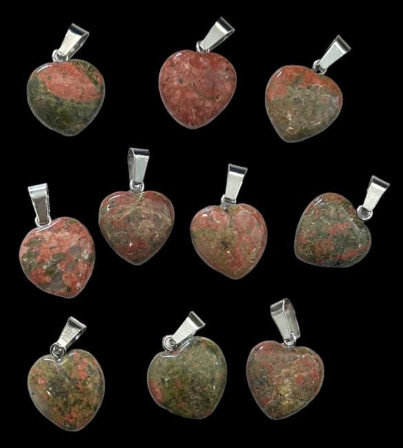 Unakite Heart Pendant 15mm x10