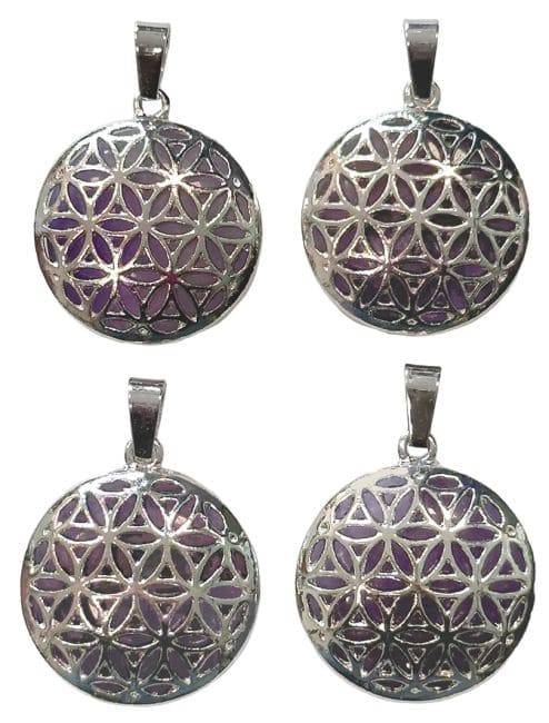 Metal Pendant Flower of Life Amethyst A 25mm x4