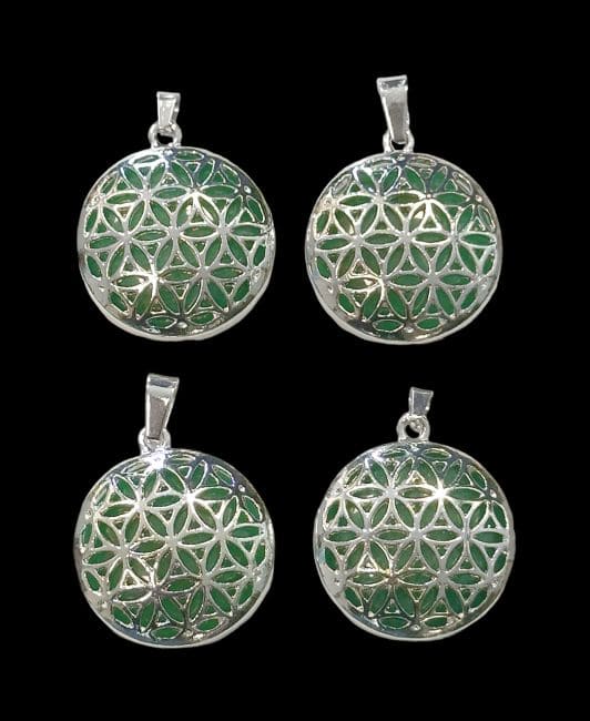 Metal Pendant Flower of Life Green Aventurine A 25mm x4