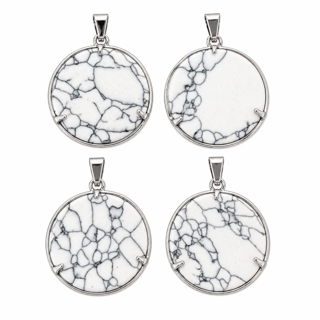 incense at Flower of Life Metal Pendant with Howlite Effect, 25mm x4|gb