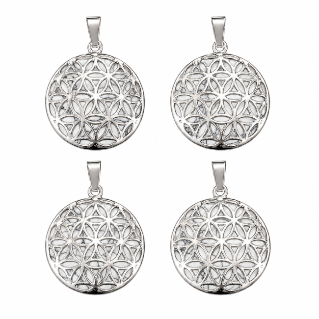 incense at Flower of Life Metal Pendant with Howlite Effect, 25mm x4