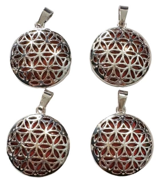 Metal Pendant Flower of Life Red Jasper 25mm x4