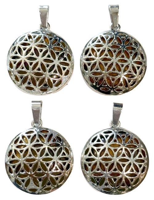 Metal Pendant Flower of Life Tiger Eye A 25mm x4