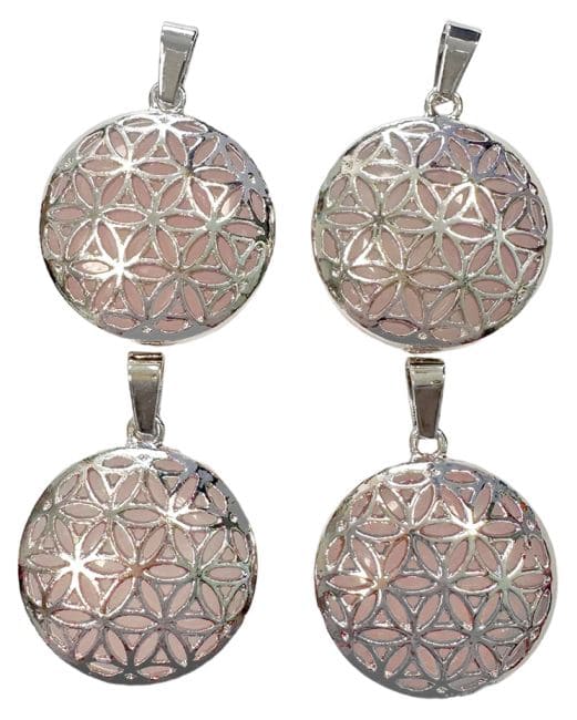 Rose Quartz Flower of Life Metal Pendant A 25mm x4