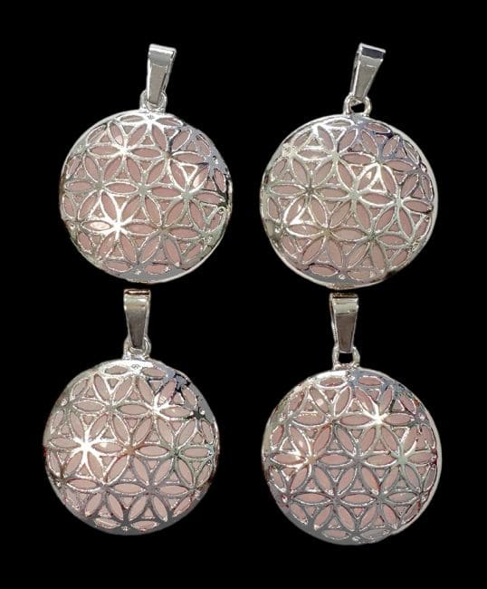 Rose Quartz Flower of Life Metal Pendant A 25mm x4