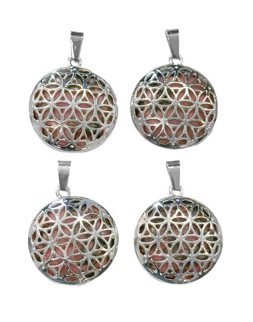 Metal Pendant Flower of Life Rhodonite 25mm x4