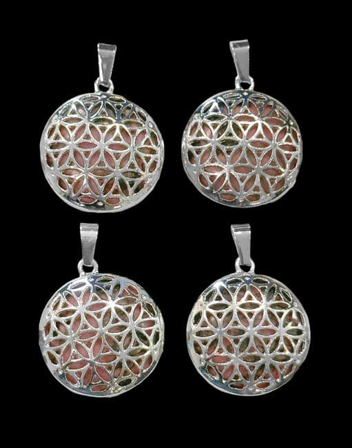 Metal Pendant Flower of Life Rhodonite 25mm x4