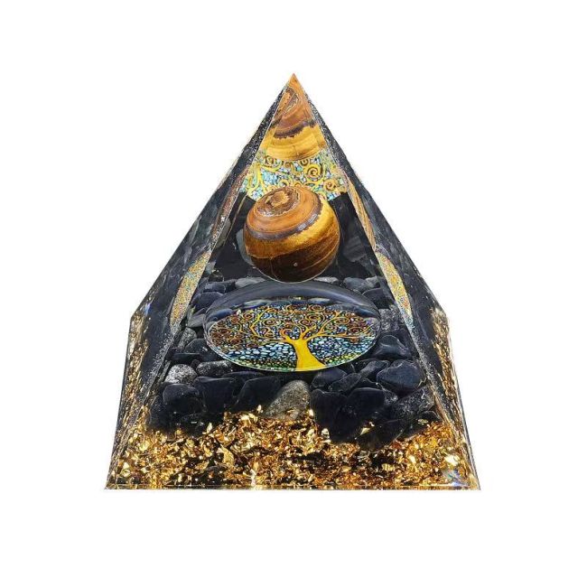 Orgonite Pyramid Tiger Eye & Black Obsidian Tree of Life