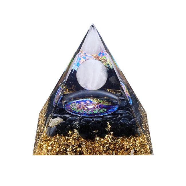 Orgonite Pyramid Rose Quartz & Black Obsidian Tree of Life